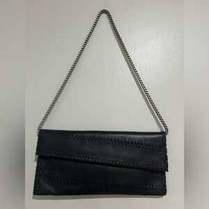 Carlos Falchi Black Leather Whipstitch Chain Shoulder Clutch